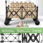 Beach Wagon Carts Foldable 580LBS Collapsible Wagon with Big All-Terrain Wheels for Sand 340L Heavy Duty Utility Carts with Cup Holders for Garden