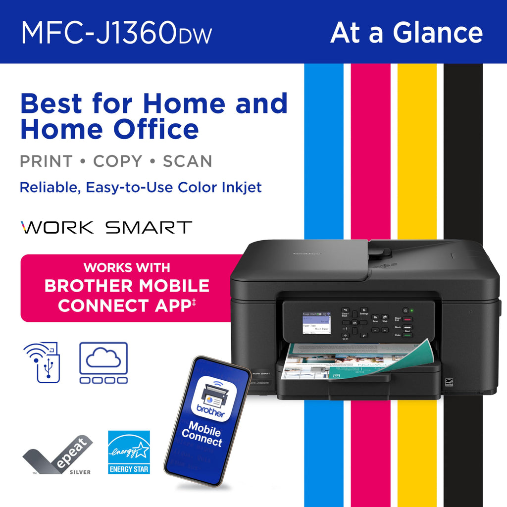 Brother Work Smart 1360 Wireless Color Inkjet All-in-One Print, Scan, Copy