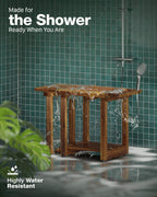 BLUEWEST Adjustable Shower Bench Stool for Inside Shower – 31.7'' Wood Bathroom Bench with Storage Shelf, Built-in Handle & Shower Head Holder