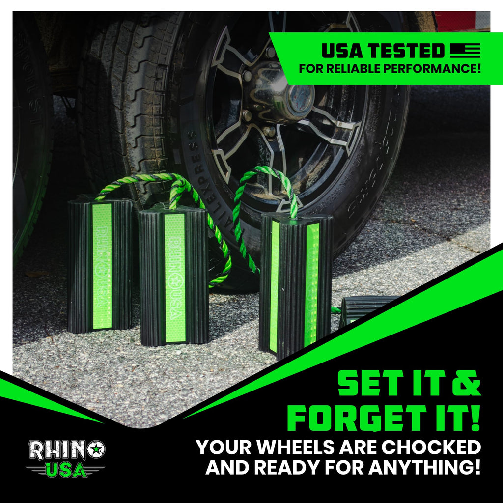 Rhino USA Heavy Duty Rubber Wheel Chocks - Non-Slip Trucks, RVs & Trailers
