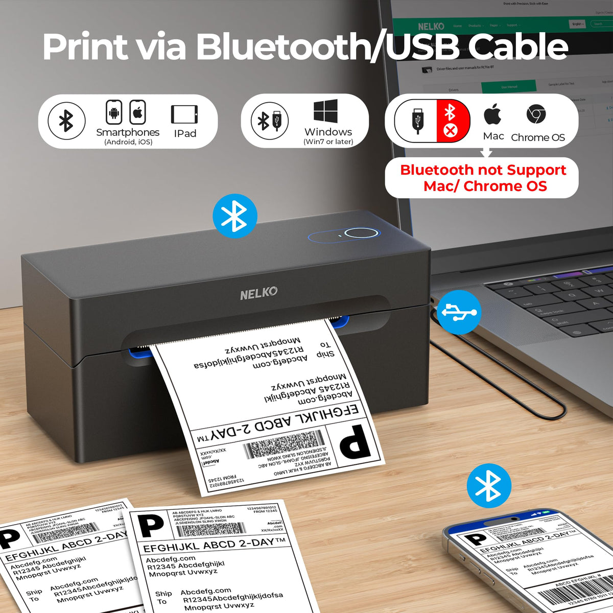 Nelko Bluetooth Thermal Shipping Label Printer, 4x6 Thermal Label Printer