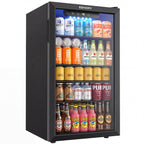 EUHOMY 130 Can Mini Fridge, Beverage Refrigerator with Glass Door, Black