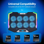 Gaming Laptop Cooling Pad with 8 Cooling Fans, Laptop Fan Cooler Pad for 15-17.3 Inch, Notebook Cooler Stand with 6 Height Adjustable, RGB Cooling