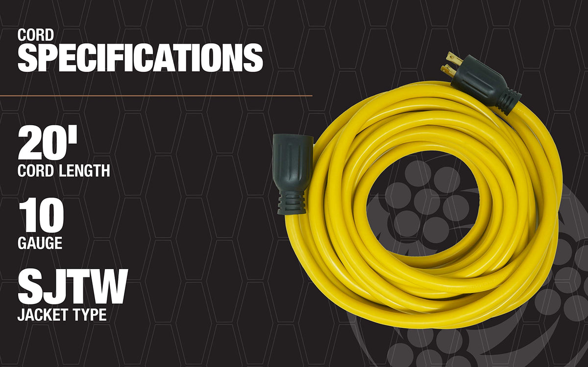 Southwire Generator Cord - 10-Gauge Heavy Duty Electrical Power Cable with L14-30 Locking Plug & Receptacle - Dual Voltage 125V/250V - Molded