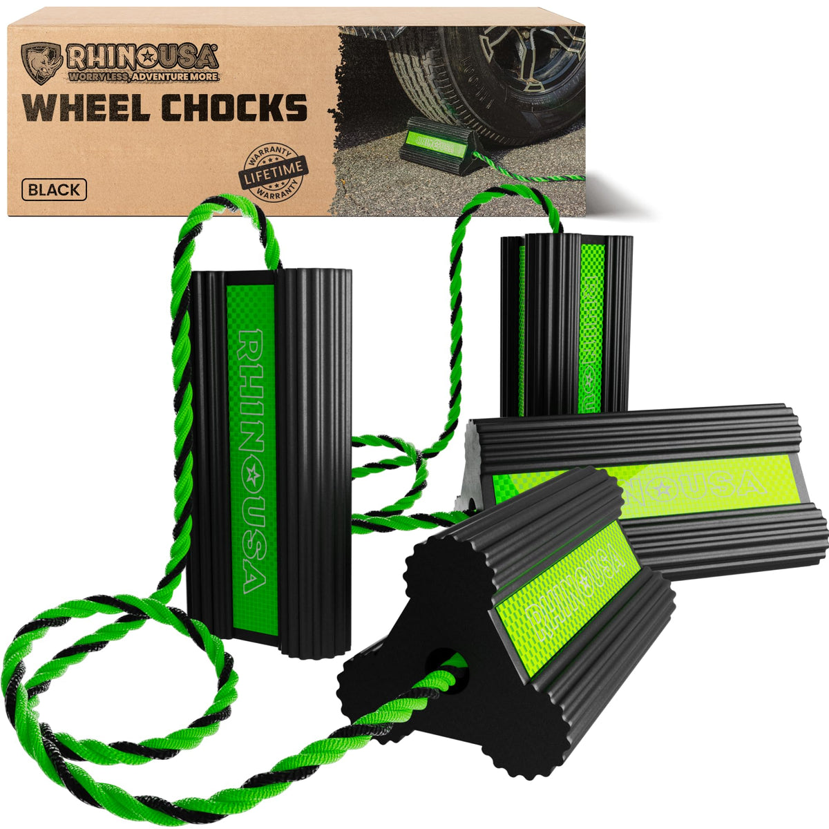 Rhino USA Heavy Duty Rubber Wheel Chocks - Non-Slip Trucks, RVs & Trailers