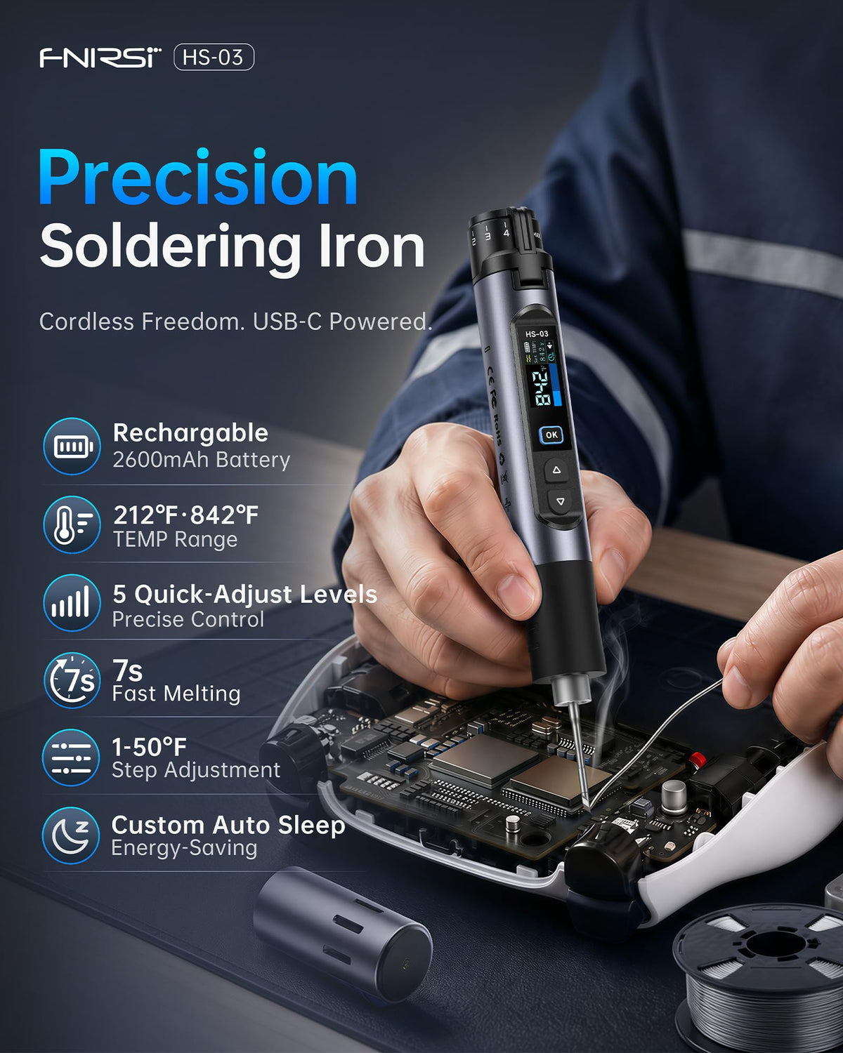 FNIRSI HS-03 Cordless Soldering Iron Kit, 2600mAh Battery, 3s Fast Heating