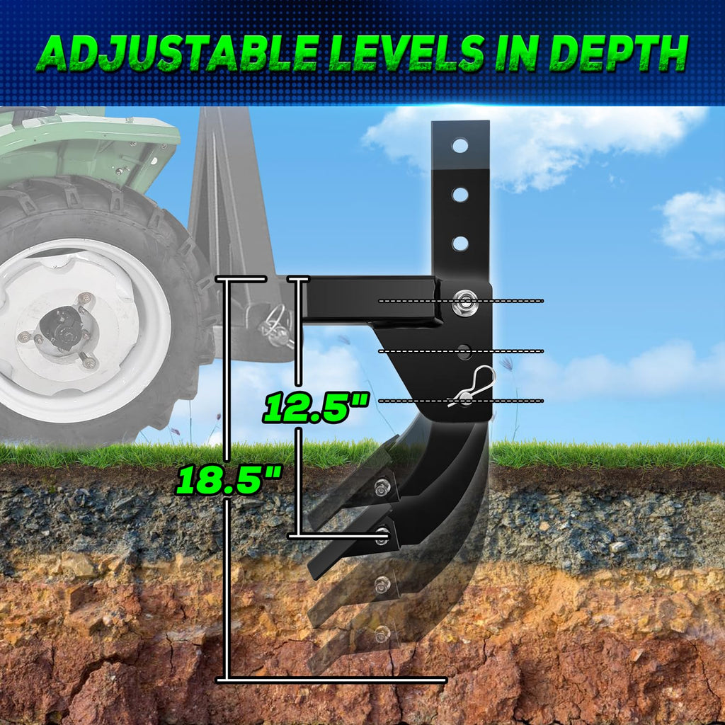 3 Point Trencher Ripper Attachment fit 2" Receivers, Hitch Mounted Ripper for Tractor Lawn Mower ATV UTV, Adjustable Subsoiler Plow with Replacement