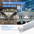 10-Pack 8ft LED Shop Light Fixture - 90W T8 Integrated LED Tube Light - 6500K 12000LM V-Shape Linkable - High Output - Clear Cover - Plug and Play