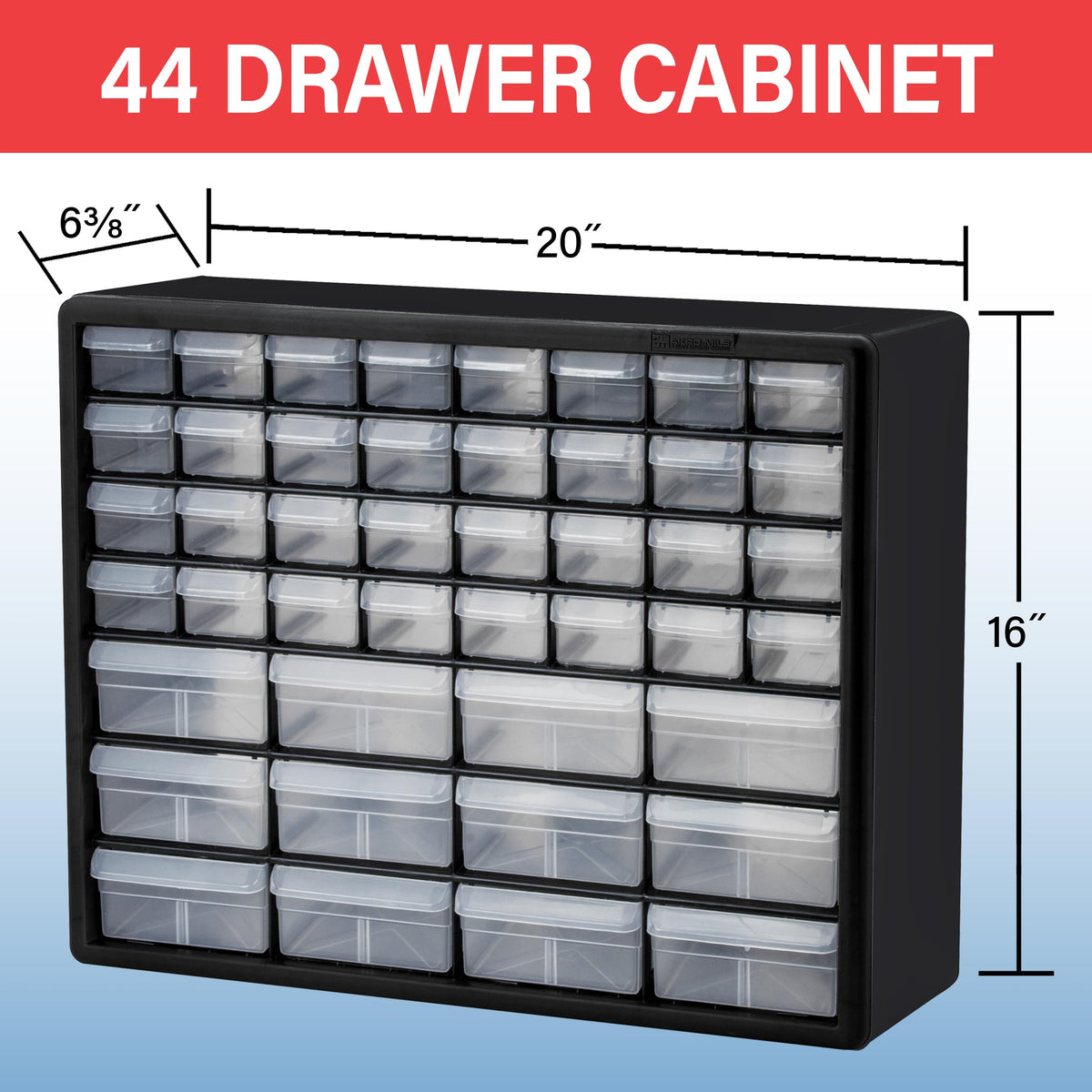 Akro-Mils 44-Drawer Plastic Storage Cabinet, 20"W x 6"D x 16"H, Black