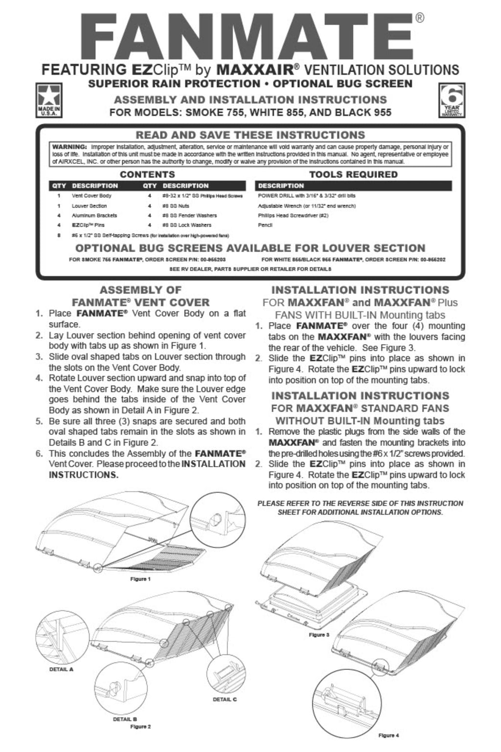 MAXXAIR Maxx I+ RV Roof Vent Cover, Zero-Leak, White 00-933051