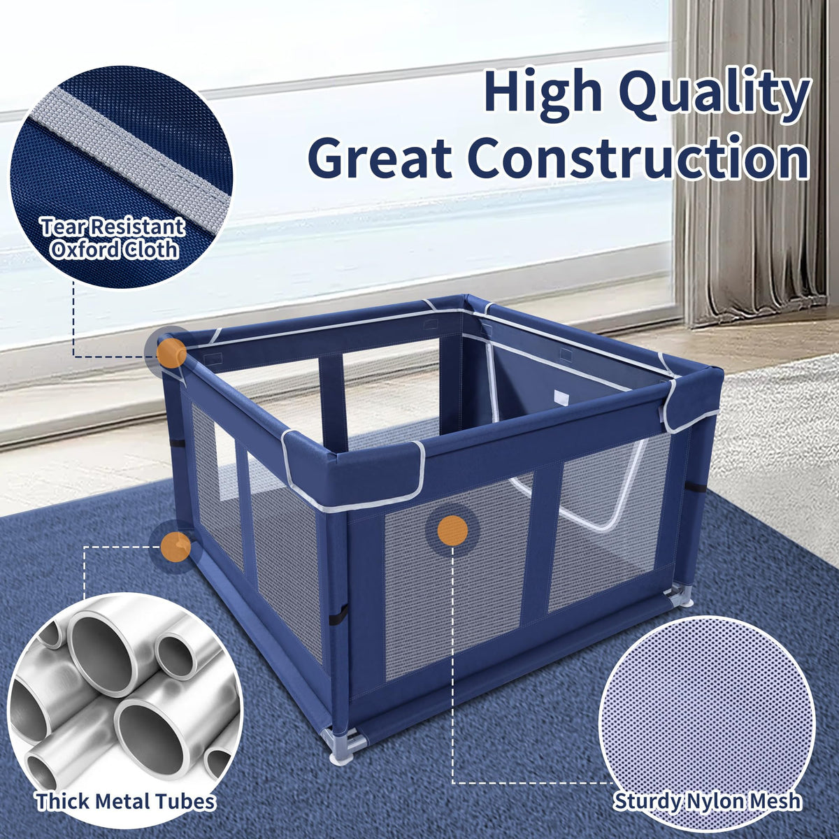 Puppy Playpen Indoor for Dog Small Pets, Dog Playpen 42x42x25 Inch, Dog Play Pen with Gate for Outdoor and Indoor, Oxford Fabric Pet Playpen for