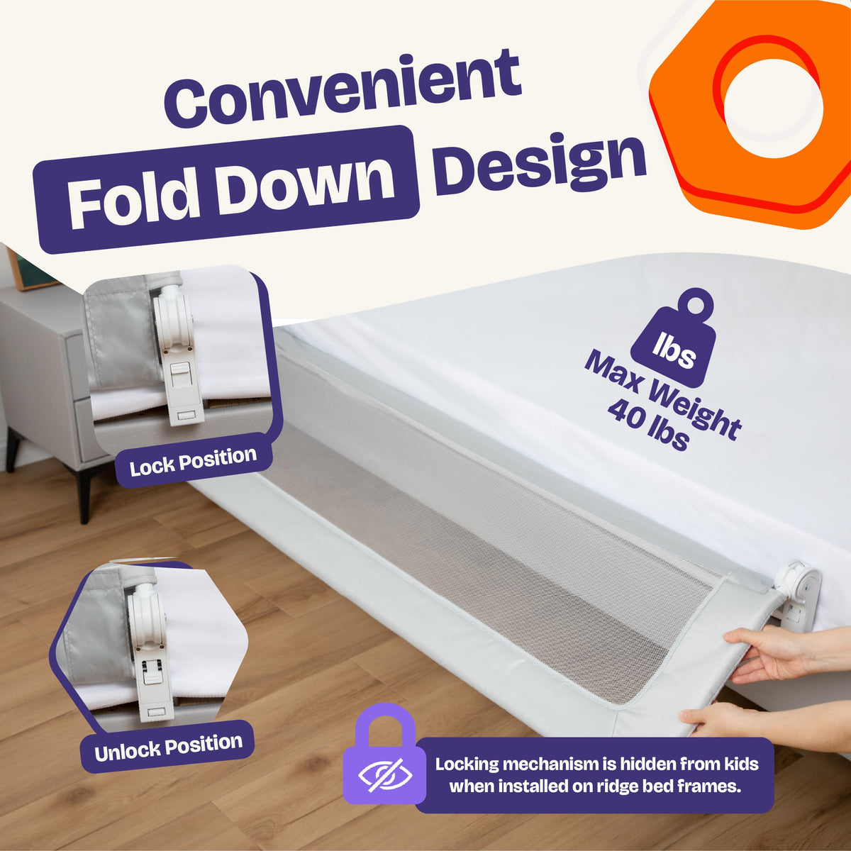 ComfyBumpy Bed Rail for Toddlers, 55.5" Long, Extra-Padded, Swing-Down