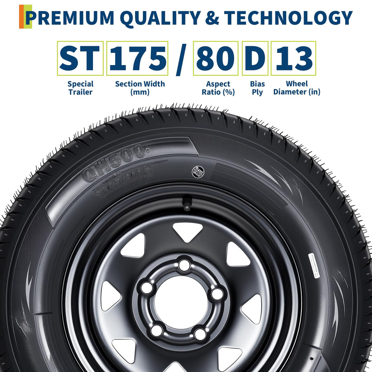 Garvee 2-Pack ST175/80D13 Trailer Tires with Black 13" Spoke Wheel