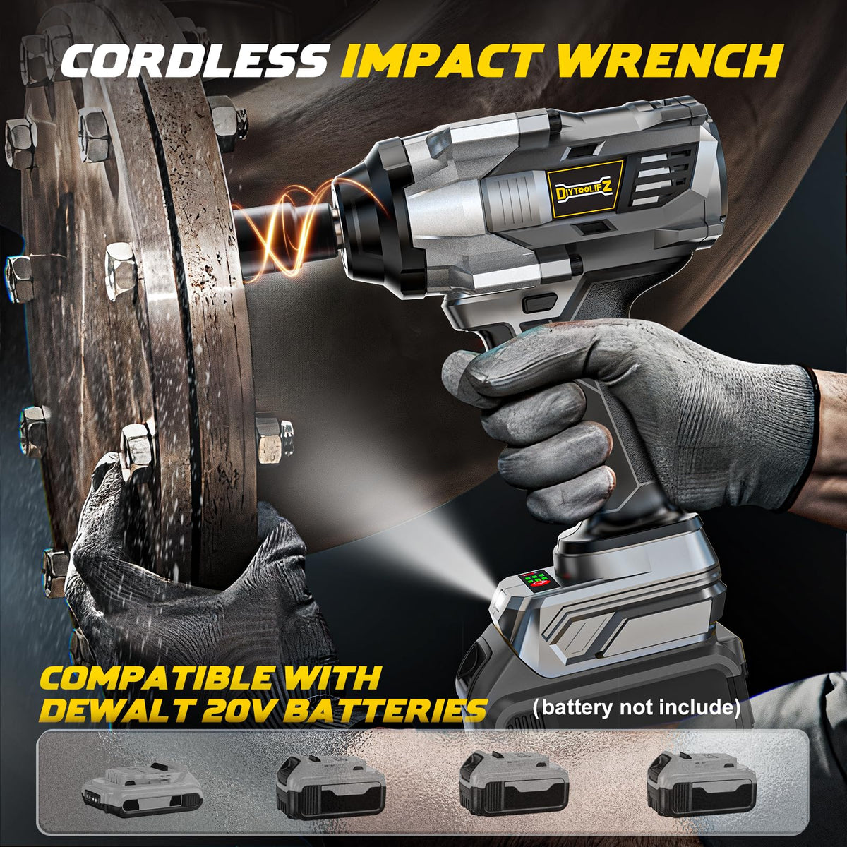DIYtoolifz 1/2" Cordless Impact Wrench 1500Nm Compatible with DeWalt 20V