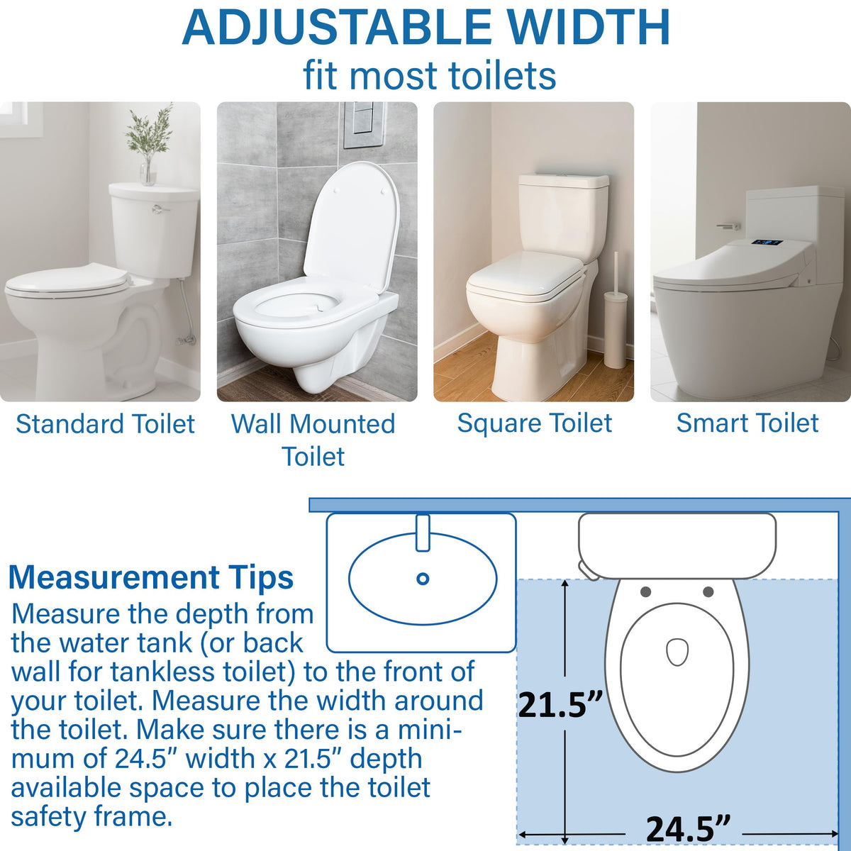 Vaunn Medical Adjustable Toilet Safety Rail for Seniors, Foldable Toilet Safety Frame for Elderly Adults, Bathroom Grab Bar Handle, Toilet Handle for