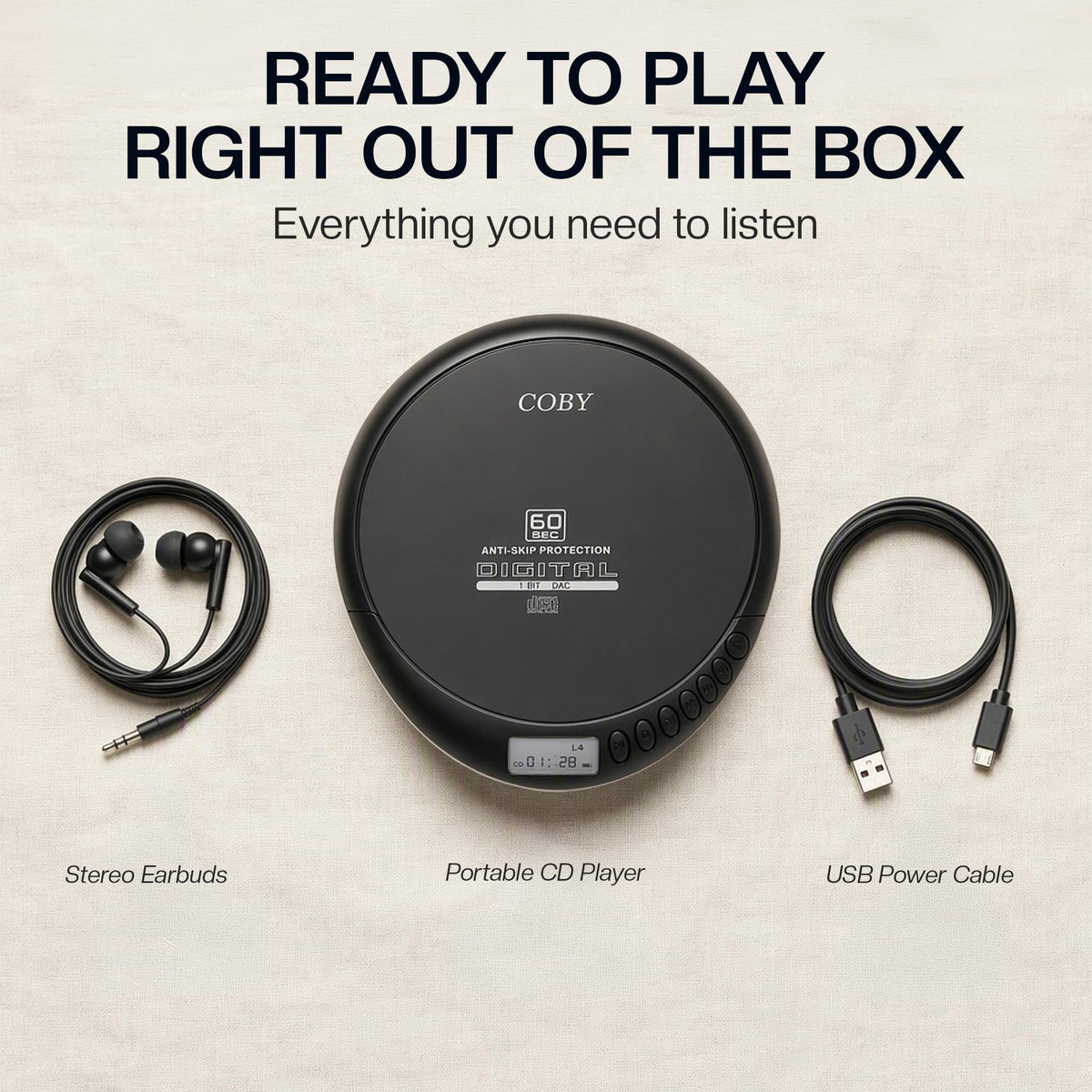Coby Portable CD Player, 60 Second Anti Skip, FM Radio, CD Player for Car