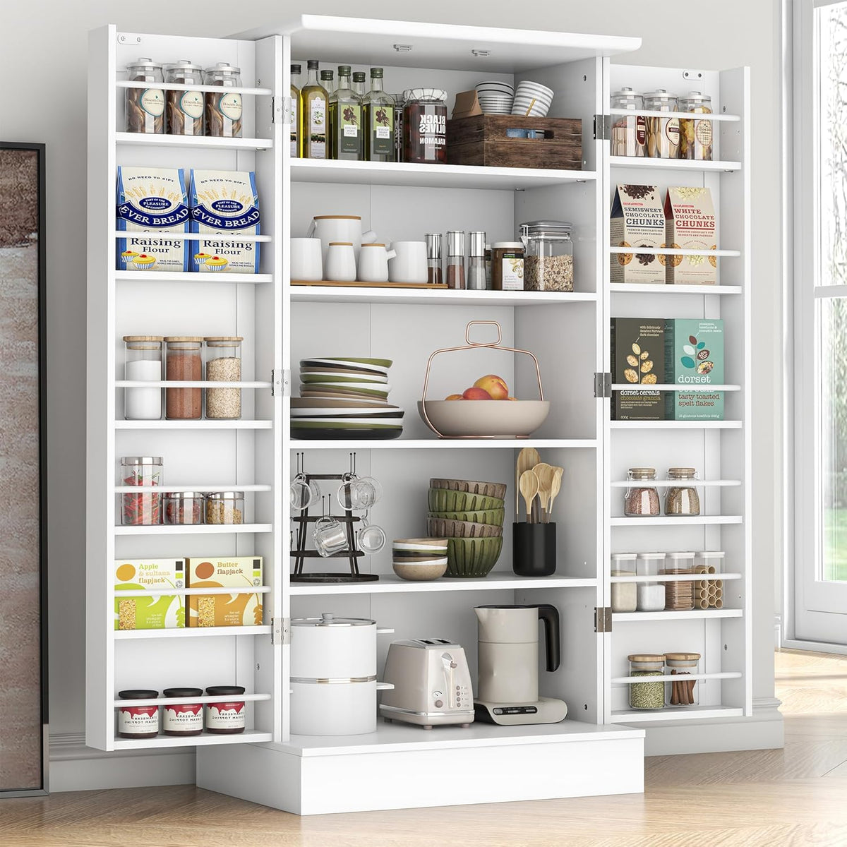 kepptory Pantry Storage Cabinet With Doors, 26 inch W x 16 inch D x 47 inch H, White - vsbcxzbsd