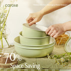 CAROTE 25pcs Ceramic Cookware Set, Detachable Handle Pots and Pans, Green