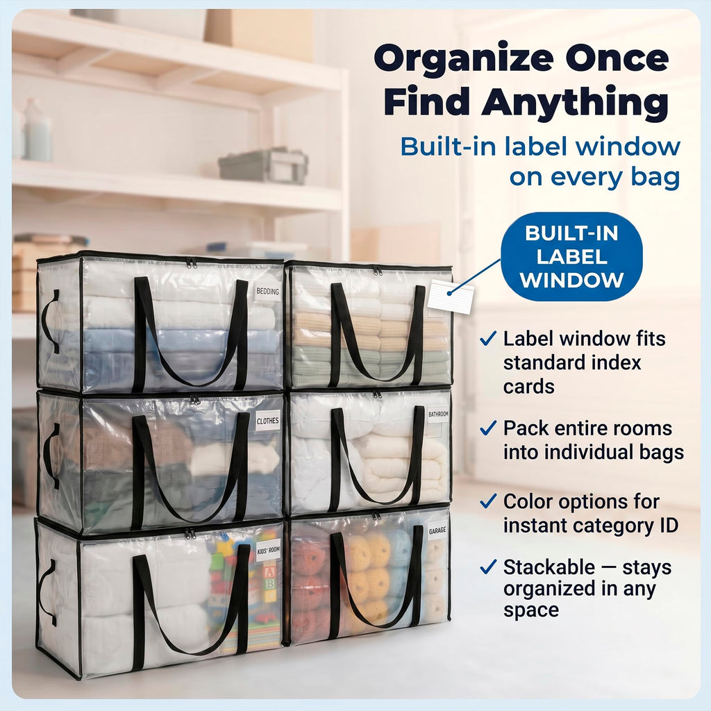 ClearSpace Heavy Duty Moving Bags - Water Resistant Storage Bags with Backpack Straps, Zippers and Handles - Large Moving Boxes for College Dorm