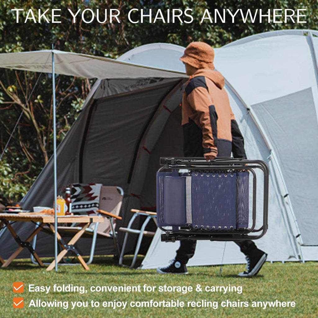 Sweetcrispy Zero Gravity Chairs Set of 2, Outdoor Folding Reclining Lounge Chair with Cup Holder Tray & Adjustable Pillow, Portable Camping Beach