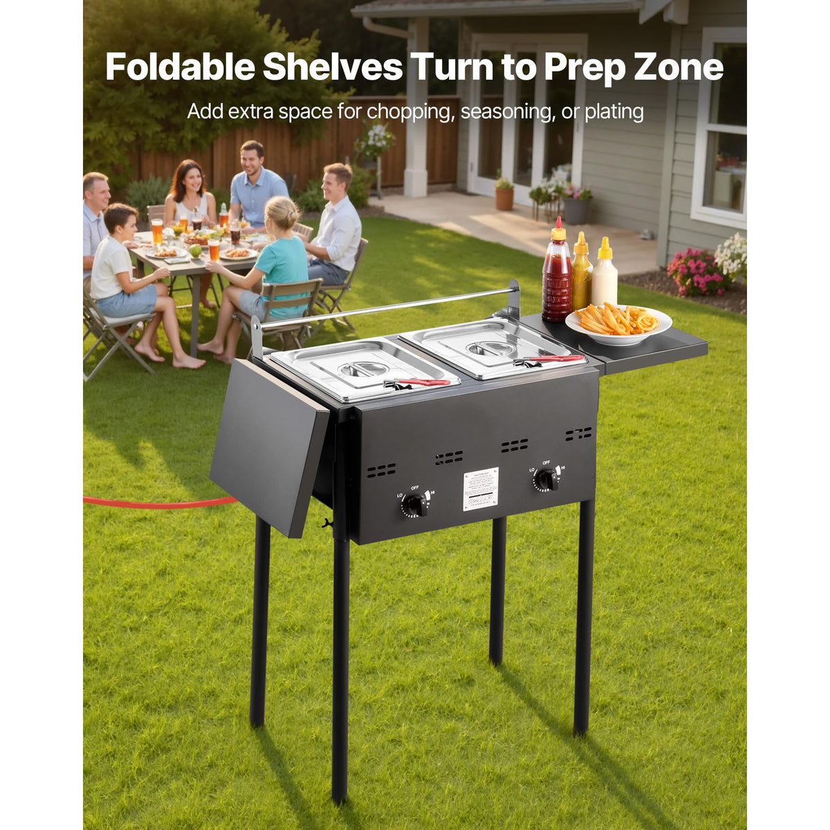 VEVOR Outdoor Propane Deep Fryer, Double Burners Commercial Fryer, 16 Qt Stainless Steel Cooker with Removable Baskets & Lids & Tanks, Oil Fryer Cart