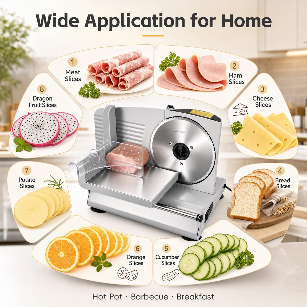 200W Meat Slicer Machine for Home, Electric Food Deli Slicer