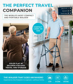 Stander Space Saver Walker, Lightweight Folding Rolling Mobility Aid for Seniors & Adults, Compact 2-Wheel Disability Device with 6-inch Wheels & Ski