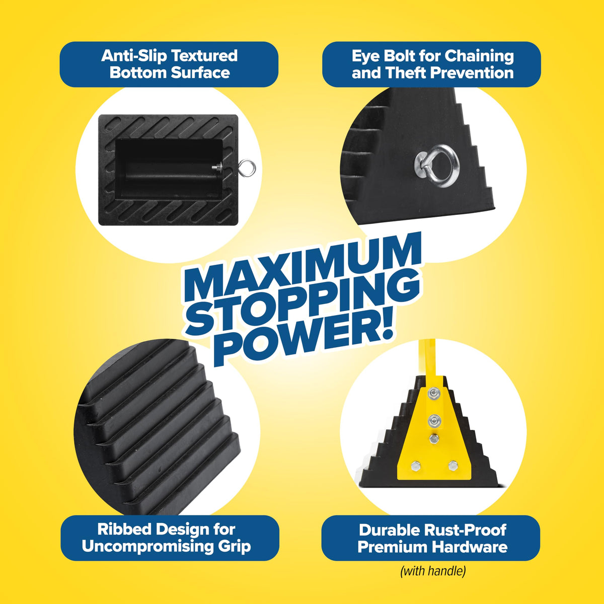 Industrial Extra Large Wheel Chock 2-Pack - Heavy Duty Molded Rubber XL Wheel Chock for Trucks, Trailers, RVs or Large Freight Equipment - Max Weight