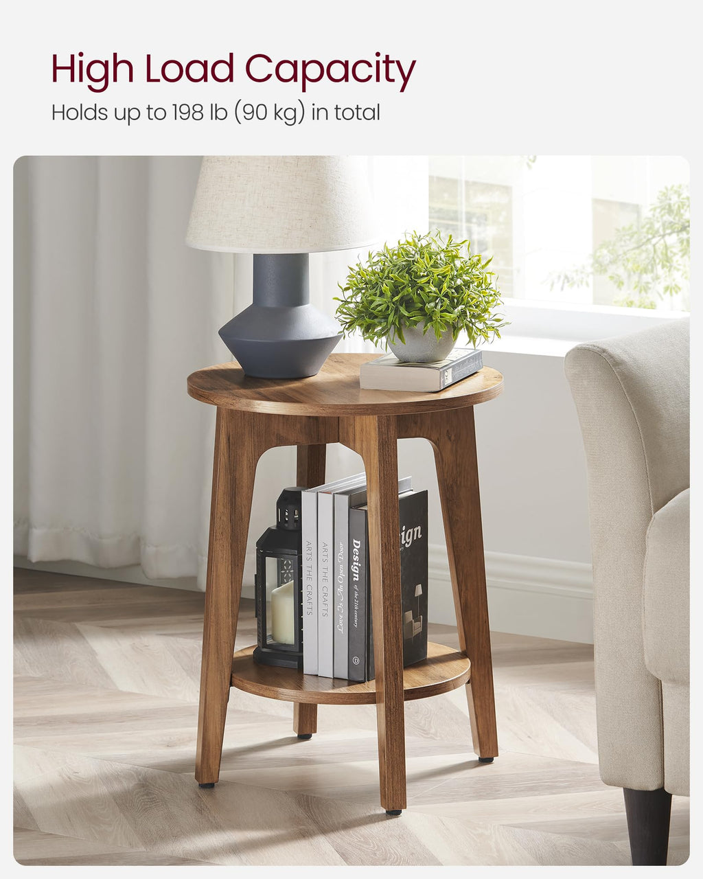 VASAGLE Round Side Table with Lower Shelf, End Table for Small Spaces