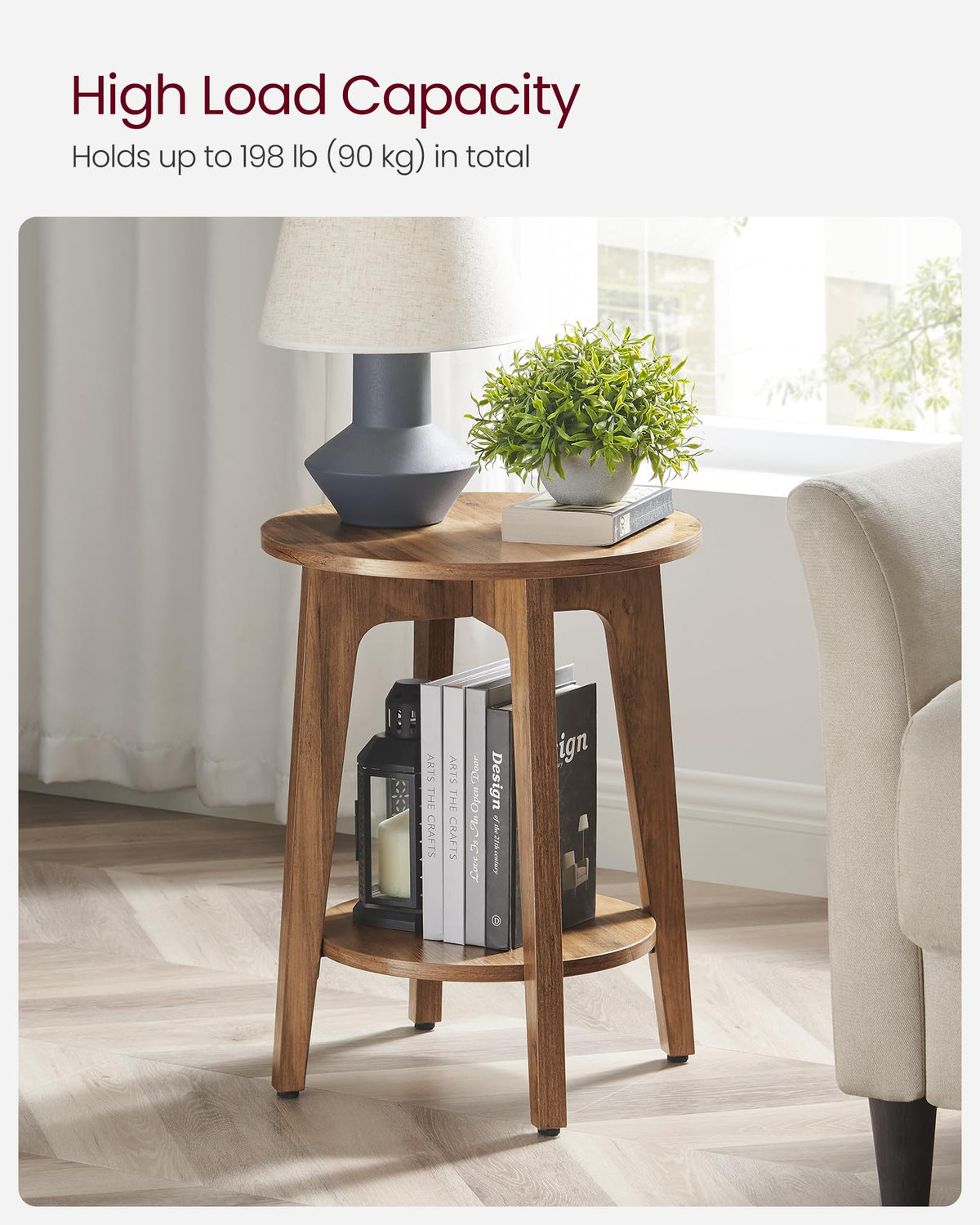 VASAGLE Round Side Table with Lower Shelf, End Table for Small Spaces
