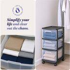 Homz 3 Drawer Plastic Storage Cart Organizer, Clear Drawers, Black Frame