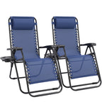 Sweetcrispy Zero Gravity Chairs Set of 2, Outdoor Folding Reclining Lounge Chair with Cup Holder Tray & Adjustable Pillow, Portable Camping Beach