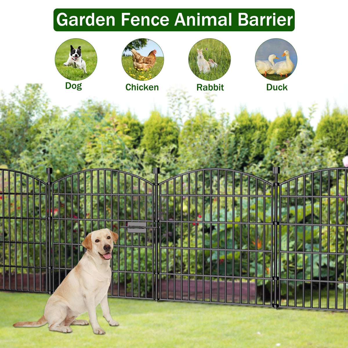 10 Panel No Dig Decorative Garden Fence with Gate 32"H x 23.6'L Dog Barrier