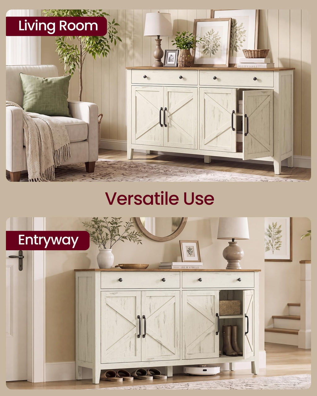 VASAGLE Farmhouse Buffet Cabinet, Coffee Bar with 2 Drawers