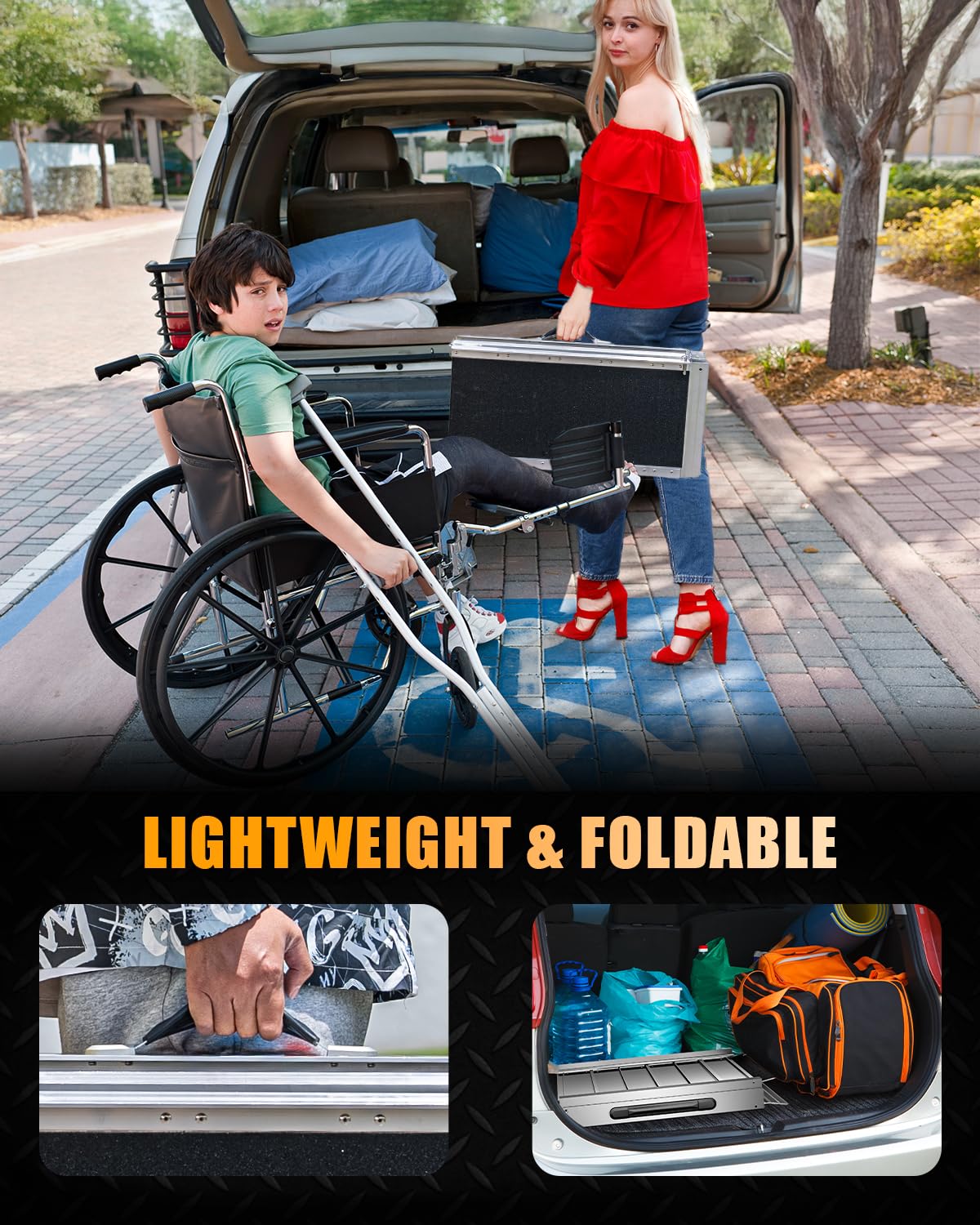 Portable Wheelchair Ramp 4FT, Non-Slip Ramps for Wheelchairs for Home