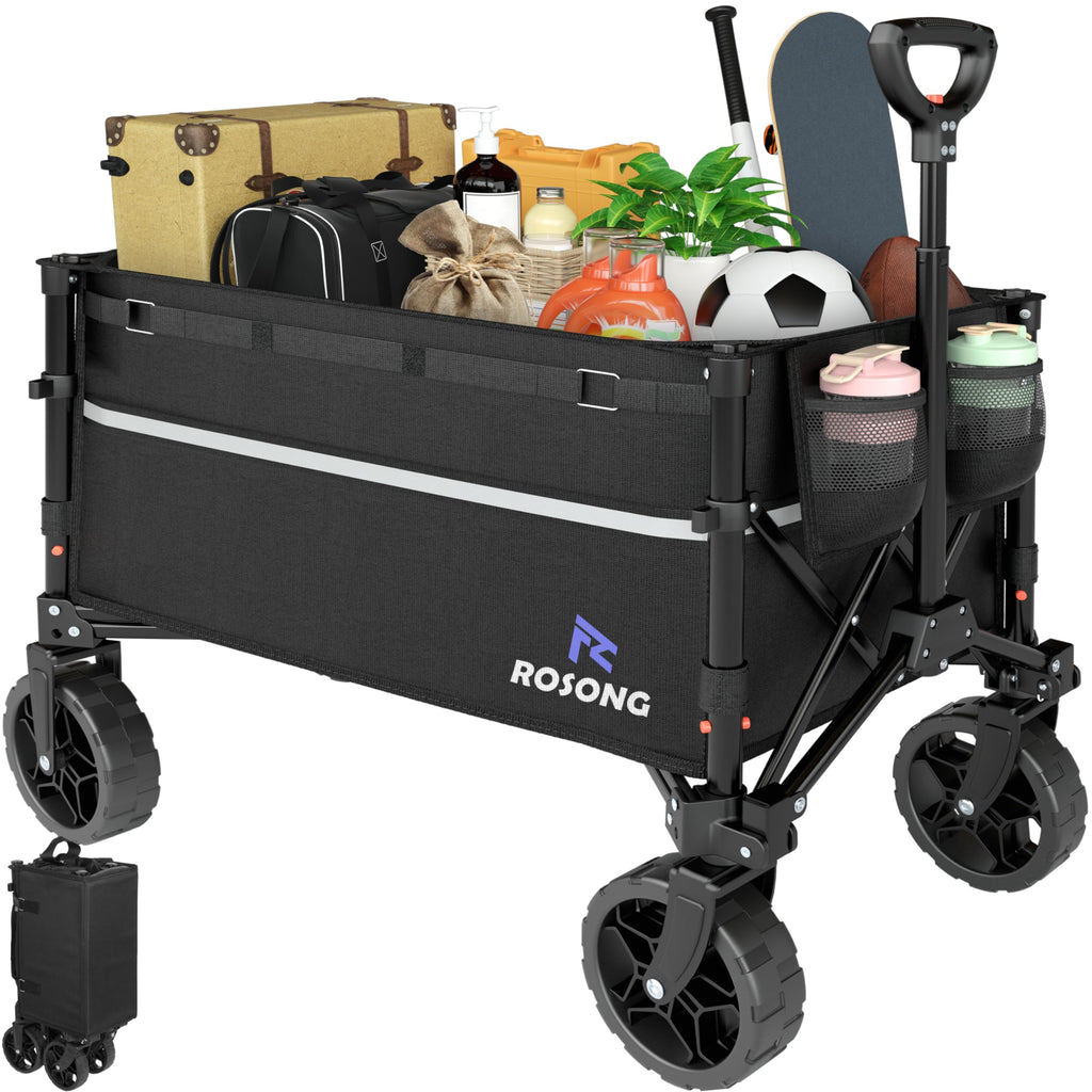 ROSONG Collapsible Wagon Cart with Wheels Foldable - Folding Utility Heavy Duty Wagons Carts for Grocery Sports Garden Shopping Camping Wheelbarrows
