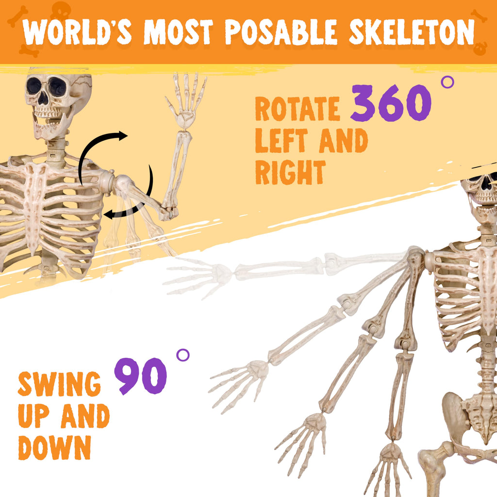 JOYIN 5 FT Halloween Skeleton Life Size, Stayable Posable Skeleton Decor, Full Body Movable Joints Giant Skeletons for Halloween Decoration Outdoor