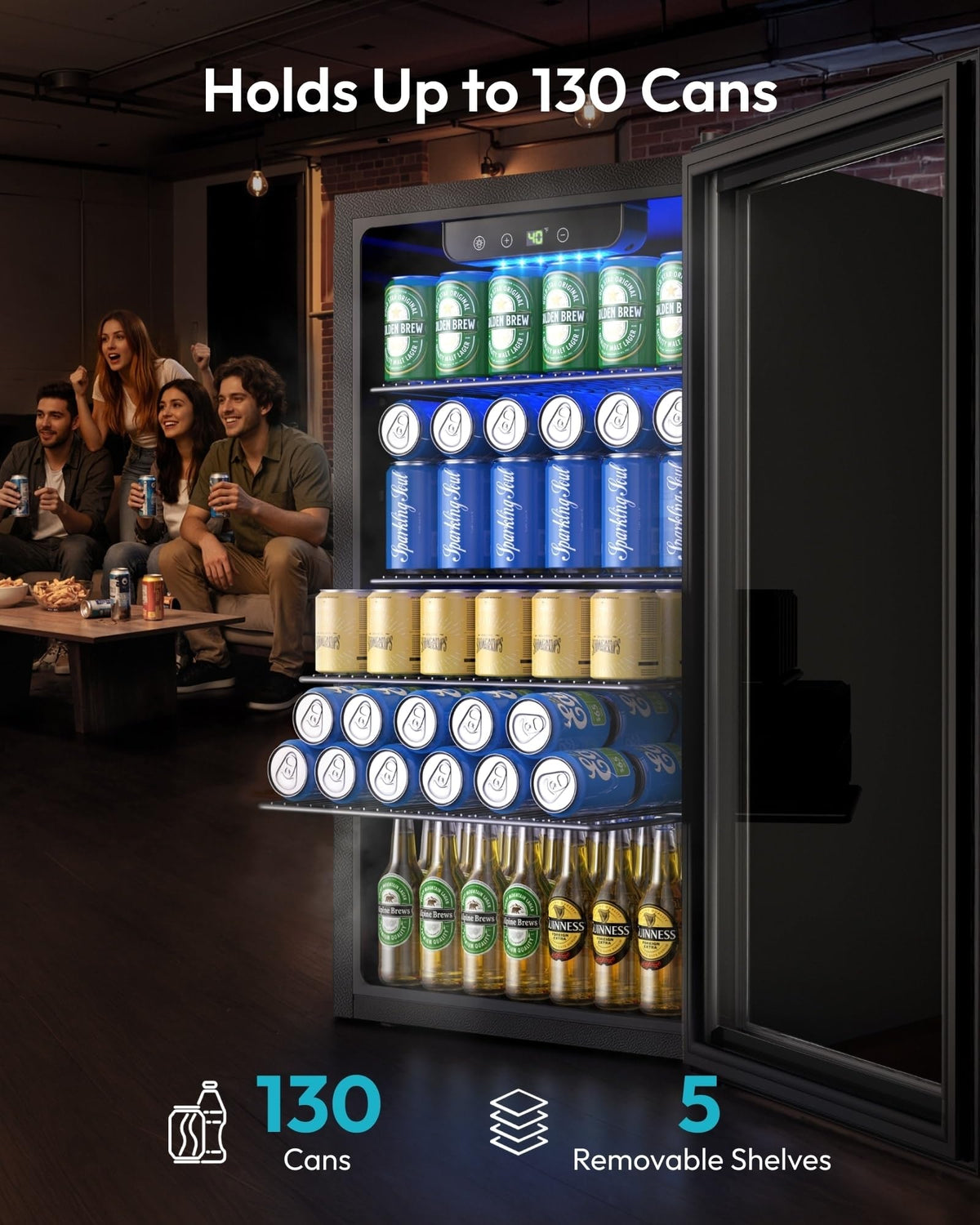 EUHOMY 130 Can Mini Fridge, Beverage Refrigerator with Glass Door, Black