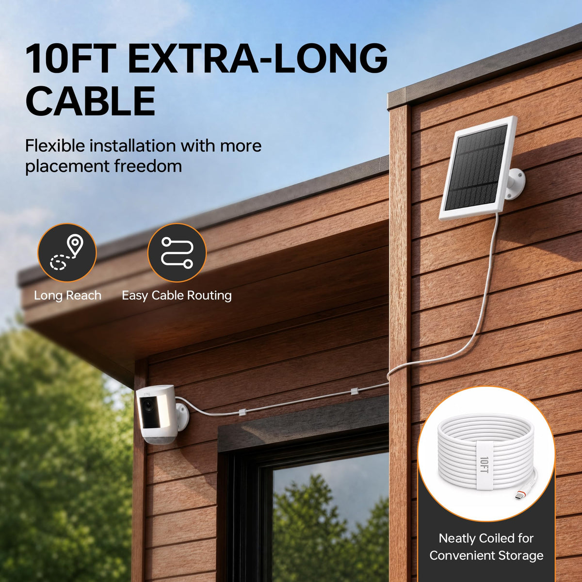 Solar Panel for Ring Camera, 2 Pack 4W Solar Charger with 10FT Cable, USB-C to Barrel Plug Adapter, Compatible with Ring Stick Up Cam Battery/Pro