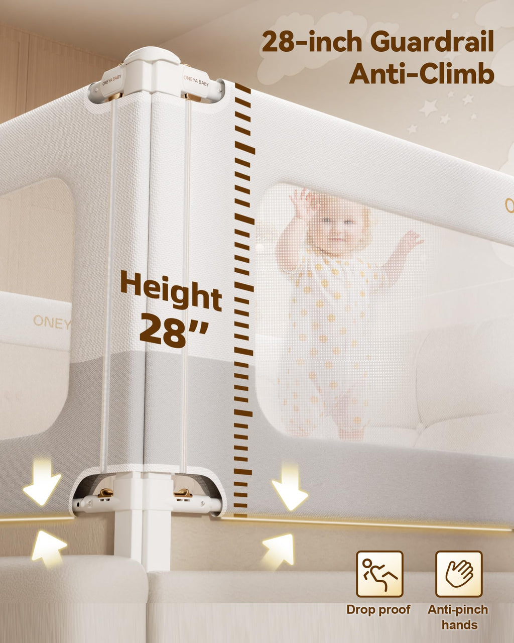 3 Piece Bed Rails for King Size Bed, No-Drill Needed Baby Bed Rail Guard