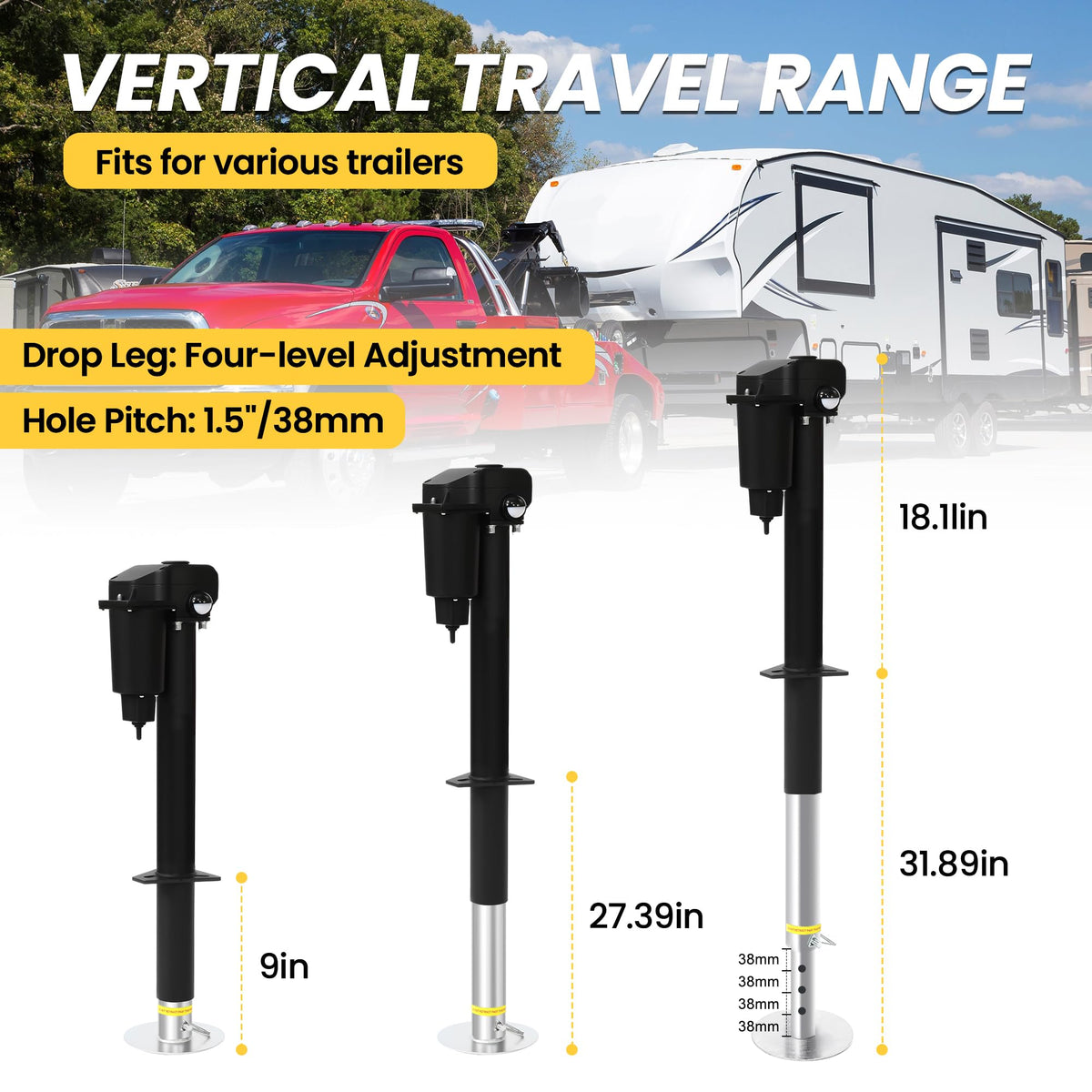 12V Electric Tongue Jack 3500lb A-Frame Heavy Duty Trailer Jack 18” Travel Add 4.5” with The Drop Foot & LED Light for Travel Trailer Camper