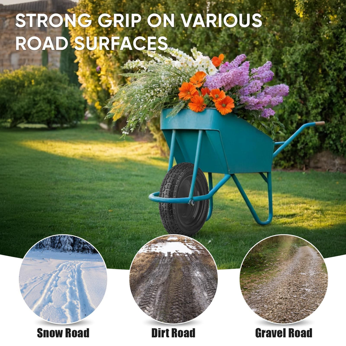 TICONN 4.80/4.00-8 Tire, 14.5" Flat Free Wheelbarrow Tire and Wheel