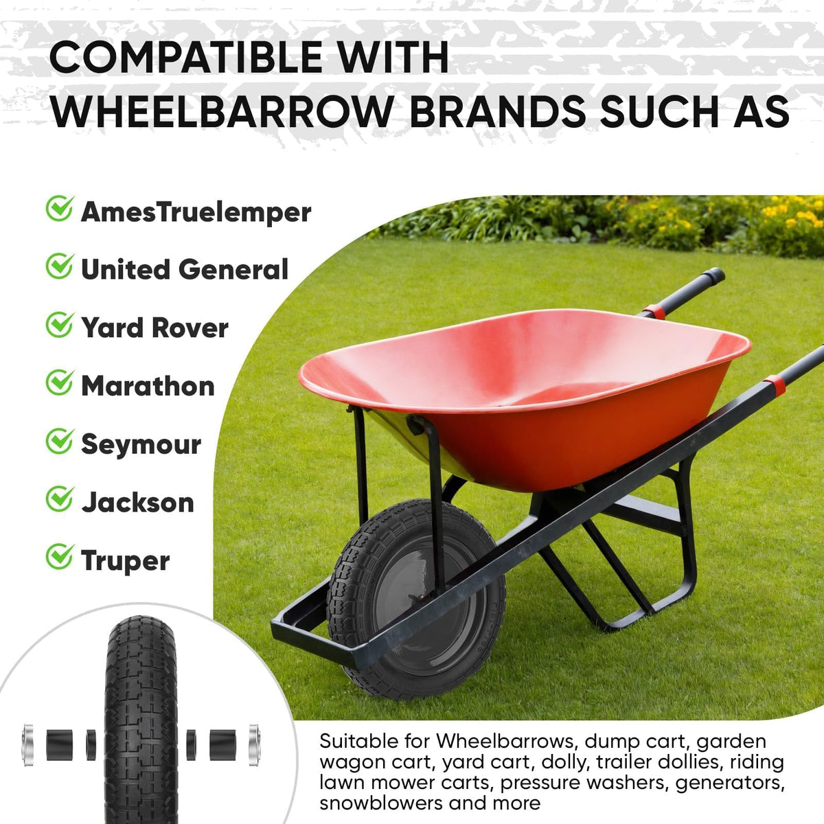 TICONN 4.80/4.00-8 Tire, 14.5" Flat Free Wheelbarrow Tire and Wheel