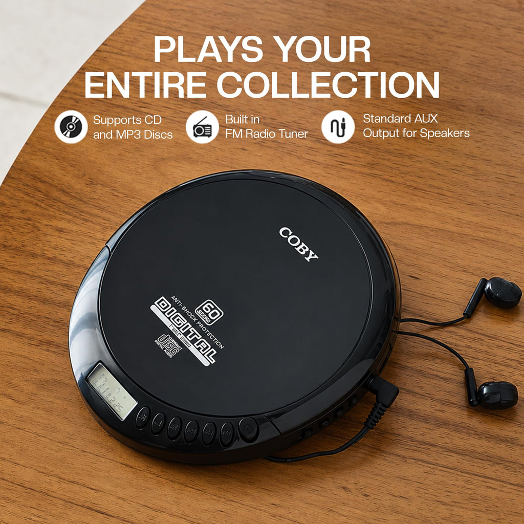 Coby Portable CD Player, 60 Second Anti Skip, FM Radio, CD Player for Car