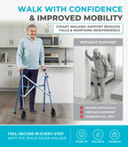 Stander Space Saver Walker, Lightweight Folding Rolling Mobility Aid for Seniors & Adults, Compact 2-Wheel Disability Device with 6-inch Wheels & Ski