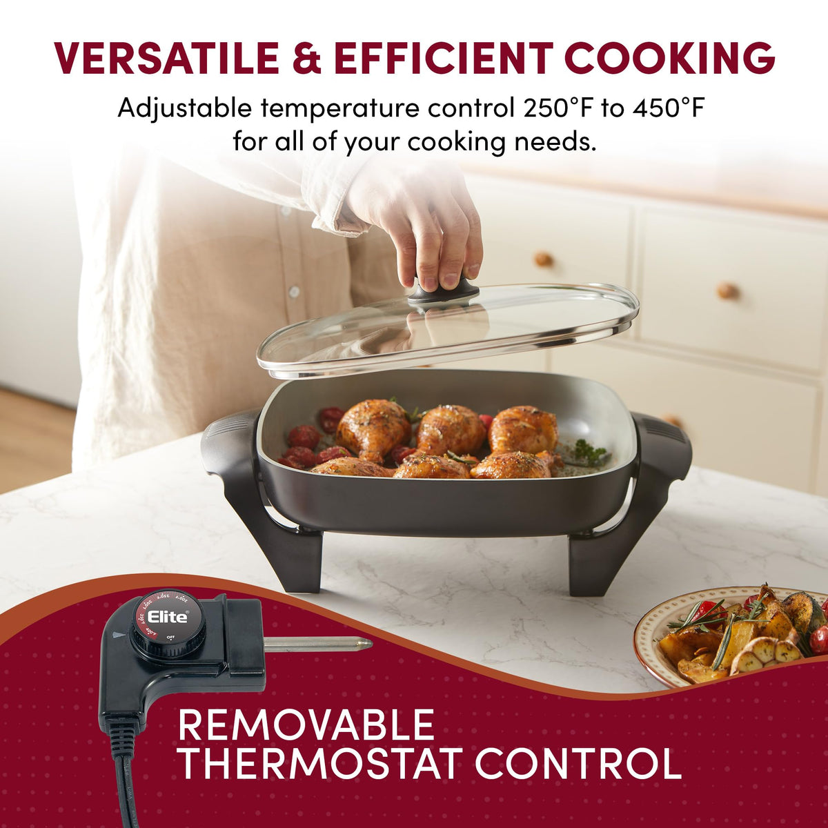 Elite Gourmet 6 Qt Electric Skillet, CERALAST™ Ceramic Nonstick Pan, 1200W