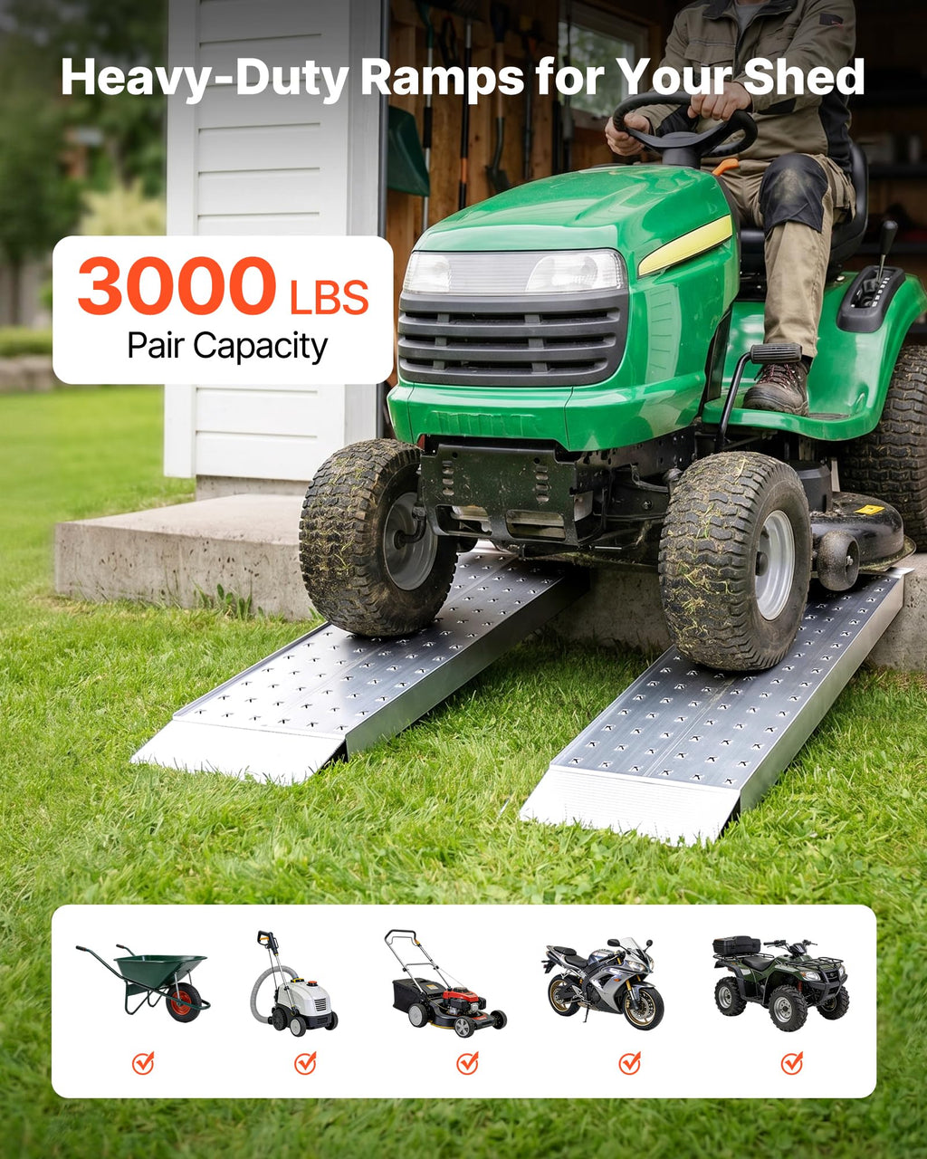 VEVOR Aluminum Trailer Ramps, 2PCS 39 x 12 in, Heavy-Duty ATV Ramp Set with Anti-Slip Plates, 3000LBS Combined Capacity Loading Ramps for Motorcycles