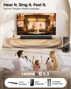 Karaoke Soundbar with Subwoofer for TV and 2 Wireless Microphones