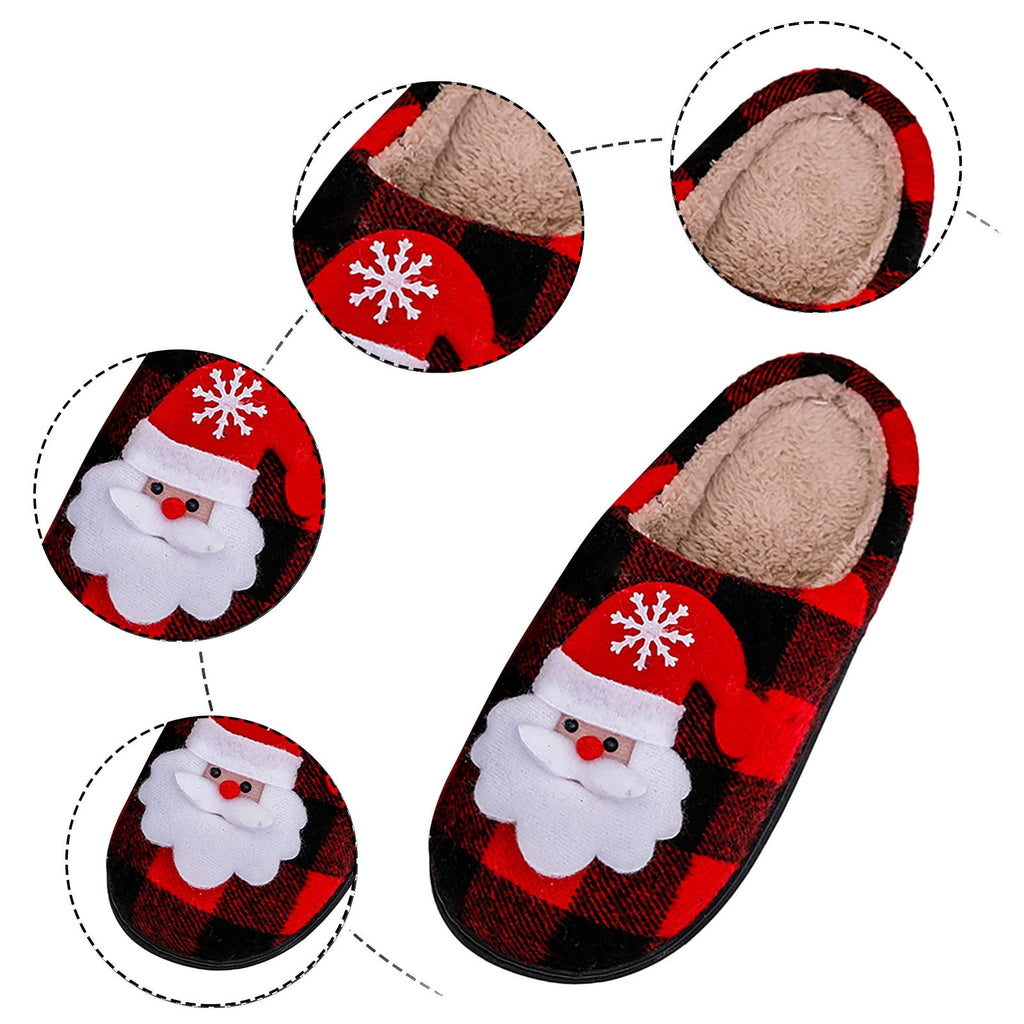 Gaexia New Christmas Cotton Slippers Winter Warm Couples Thick Sole Soft Sole Shoes Thickened Anti Slippers for Men And Women - w12-Red