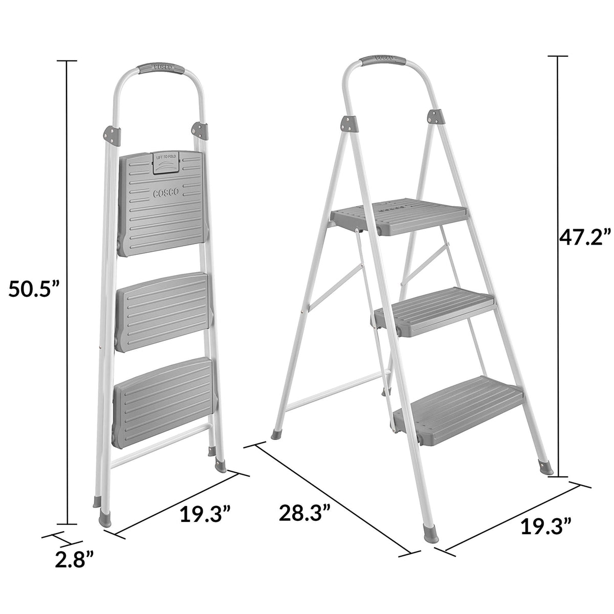 COSCO 3 Step Connection Step Stool ( White & Gray, 8ft 10in Max Reach)